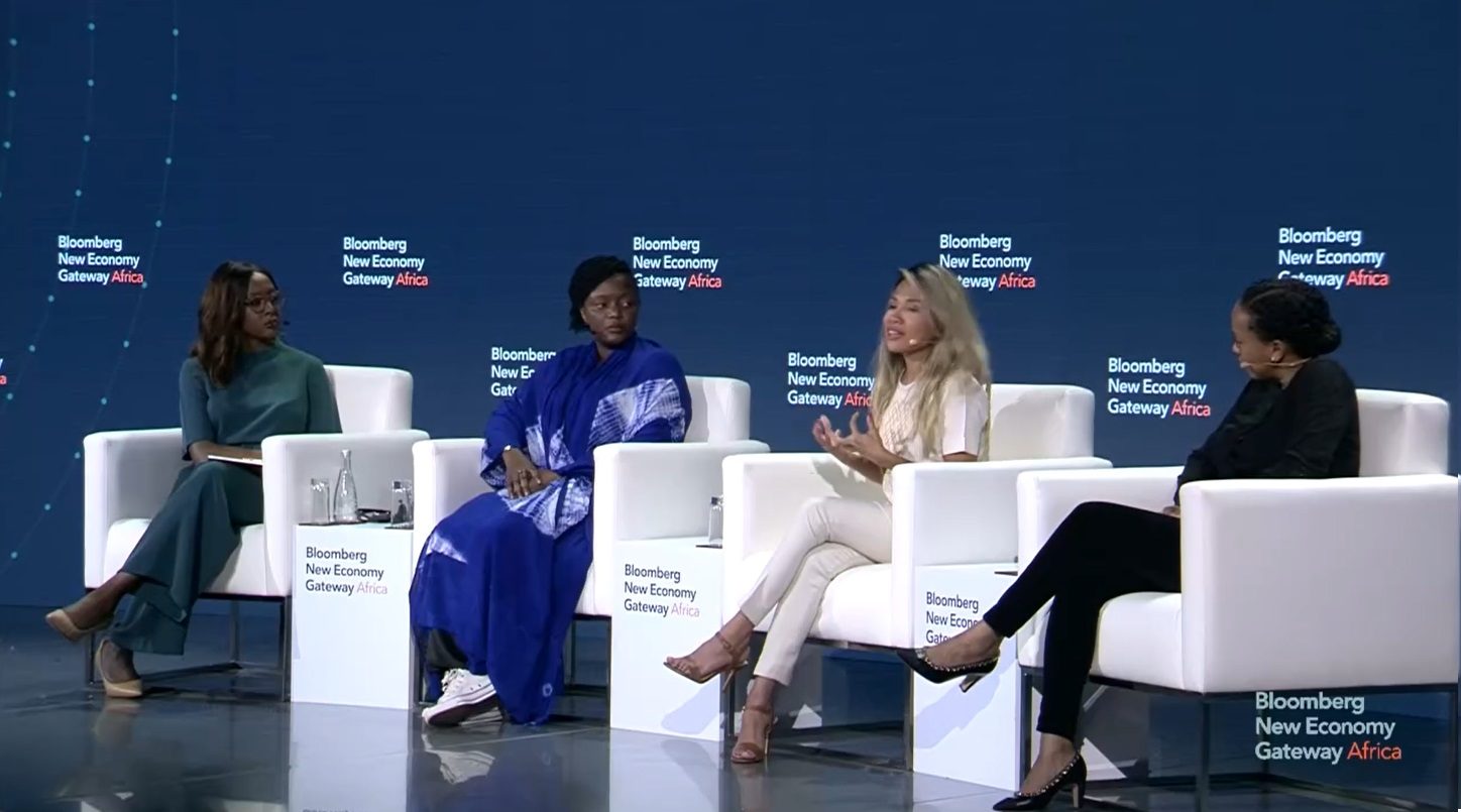 Tatika Catipay speaking on a panel at Bloomberg New Economy Gateway Africa, Marrakech, 2023